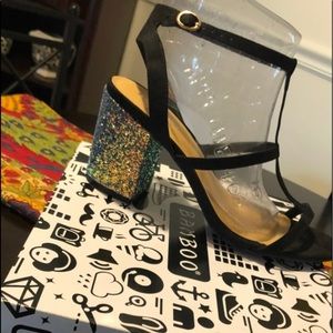 Black and iridescent silver heels